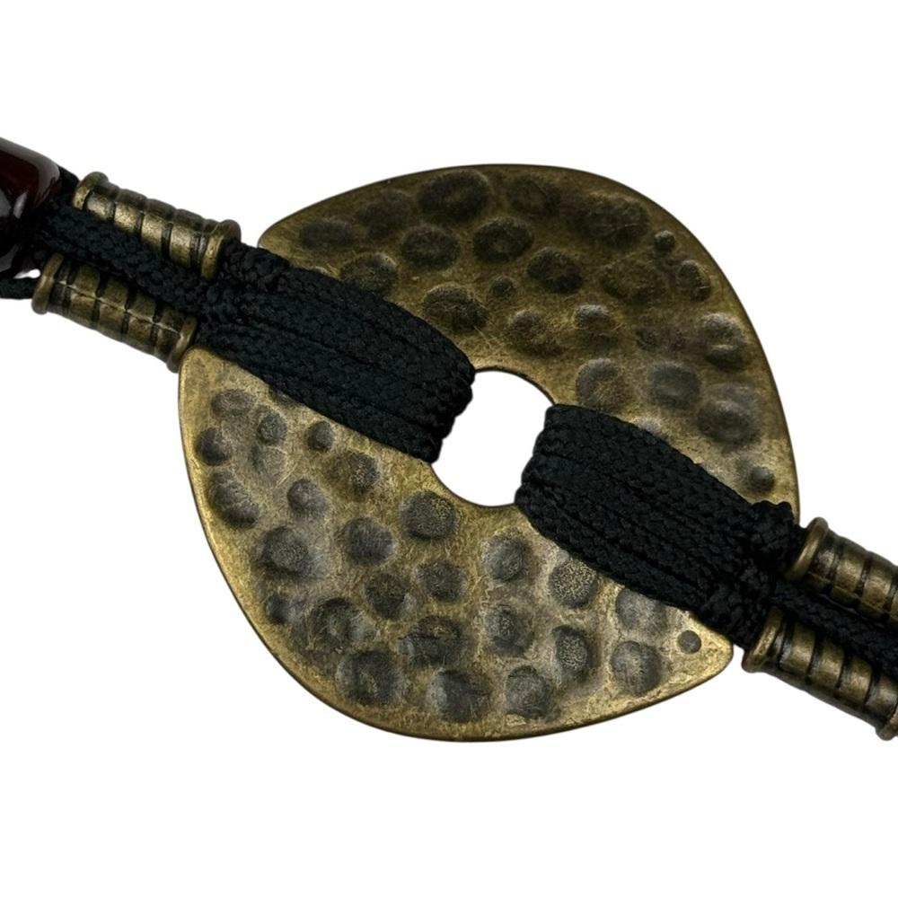 Vintage Boho Hammered Brass Macrame Cord Beads Adjustable Chain Belt S/M - Picture 2 of 8